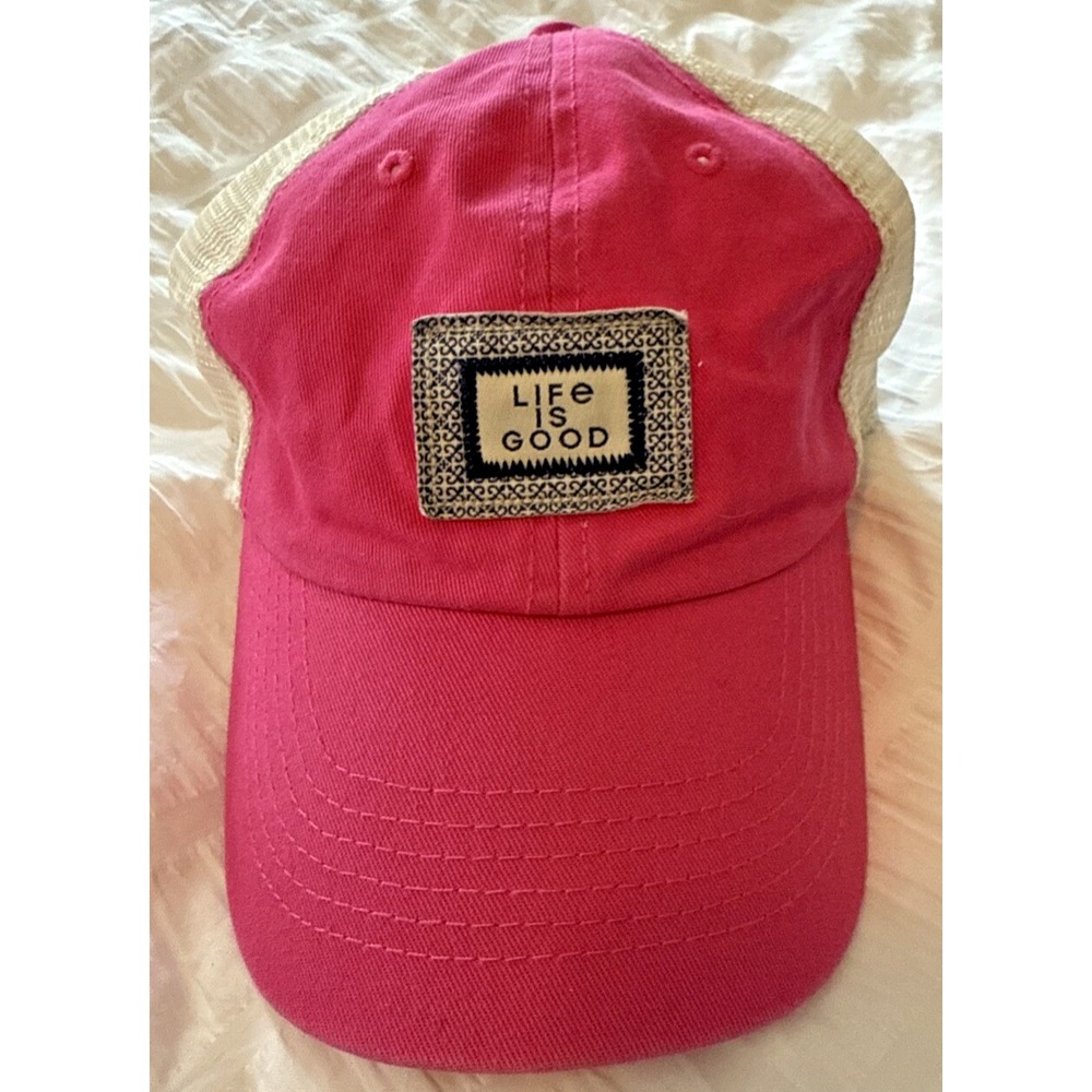 Life Is Good Women's Hat Pink Adjustable Trucker Breathable Mesh Snapback Cap